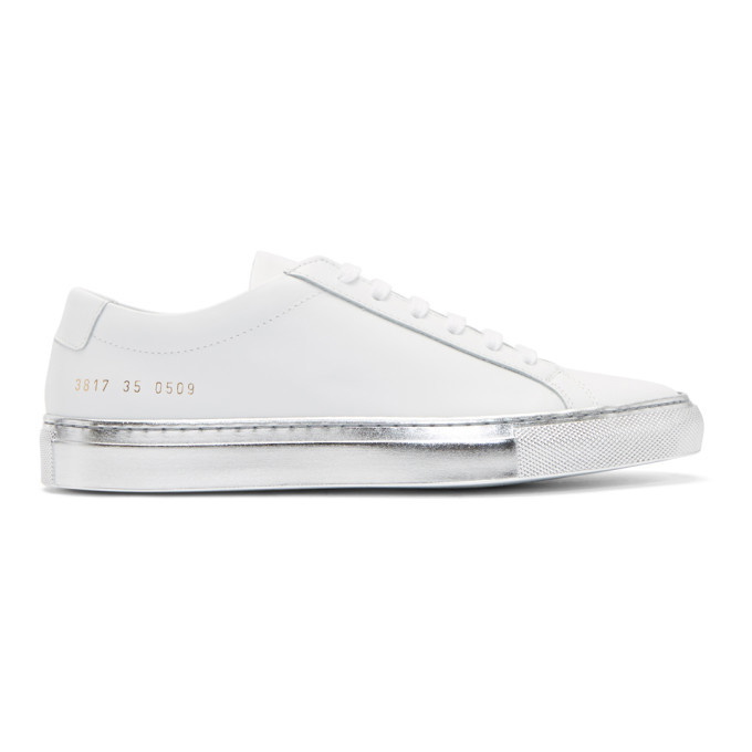 Photo: Woman by Common Projects White and Silver Achilles Low Color Block Sole Sneakers