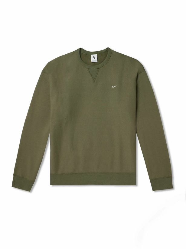 Photo: Nike - Solo Swoosh Oversized Logo-Embroidered Cotton-Blend Jersey Sweatshirt - Green