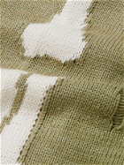 KAPITAL - Distressed Intarsia Cotton-Blend Sweater - Green