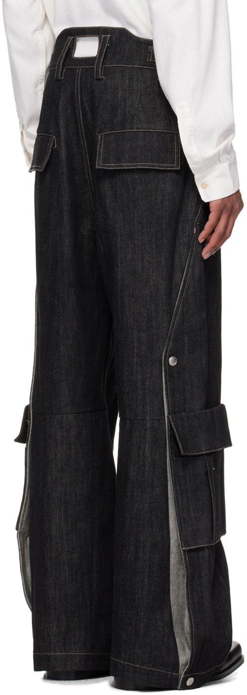 NULLUS Black Whale Fin Snap-On Denim Cargo Pants NULLUS