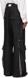 NULLUS Black Whale Fin Snap-On Denim Cargo Pants