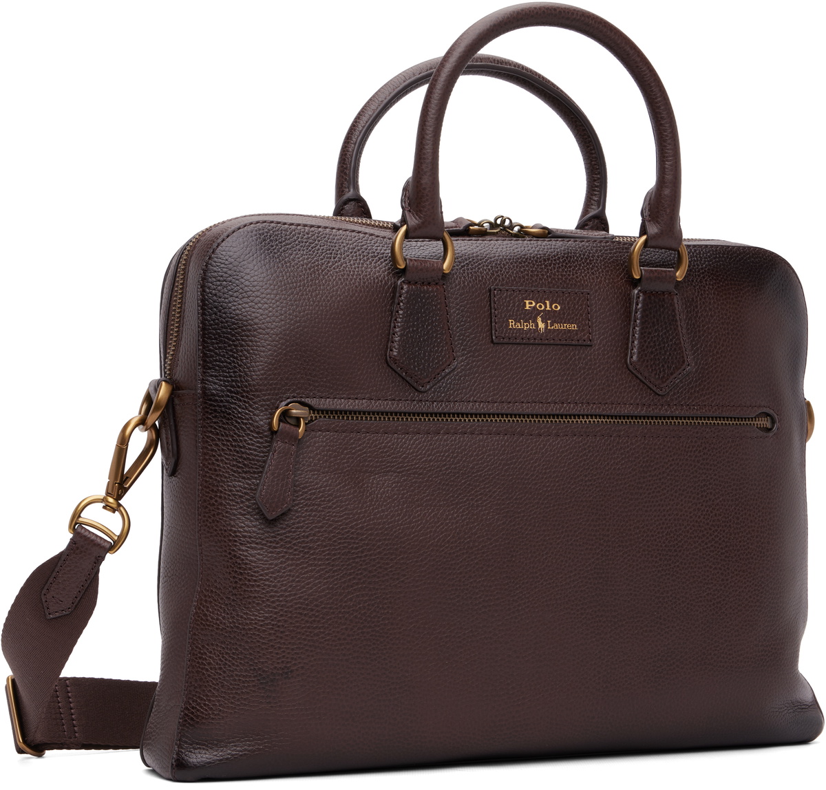 Polo Ralph Lauren Brown Pebbled Leather Commuter Briefcase