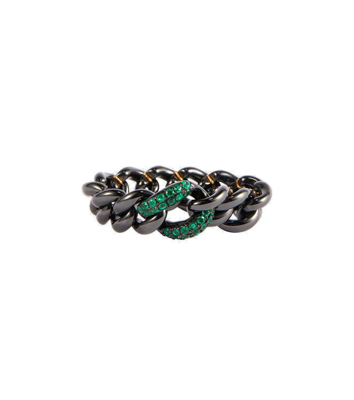 Shay Jewelry Medium Link 18kt gold ring with emerald Shay Jewelry