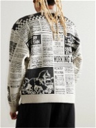 KAPITAL - 8G Newspaper Intarsia-Knit Sweater - Neutrals