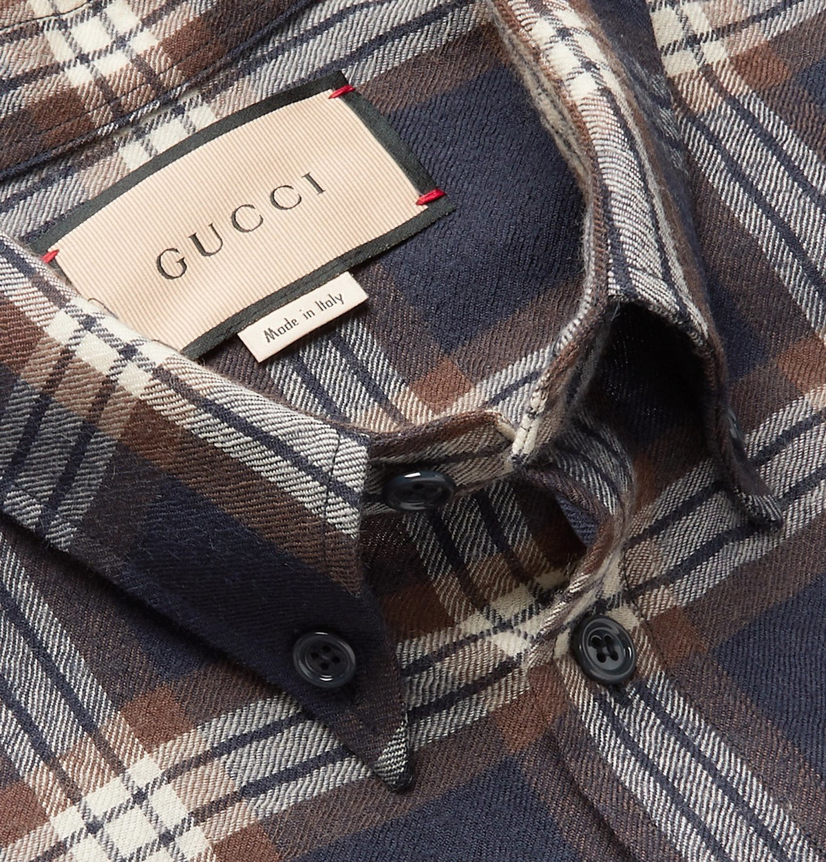 GUCCI ButtonDown Collar LogoAppliquéd Checked WoolFlannel Shirt