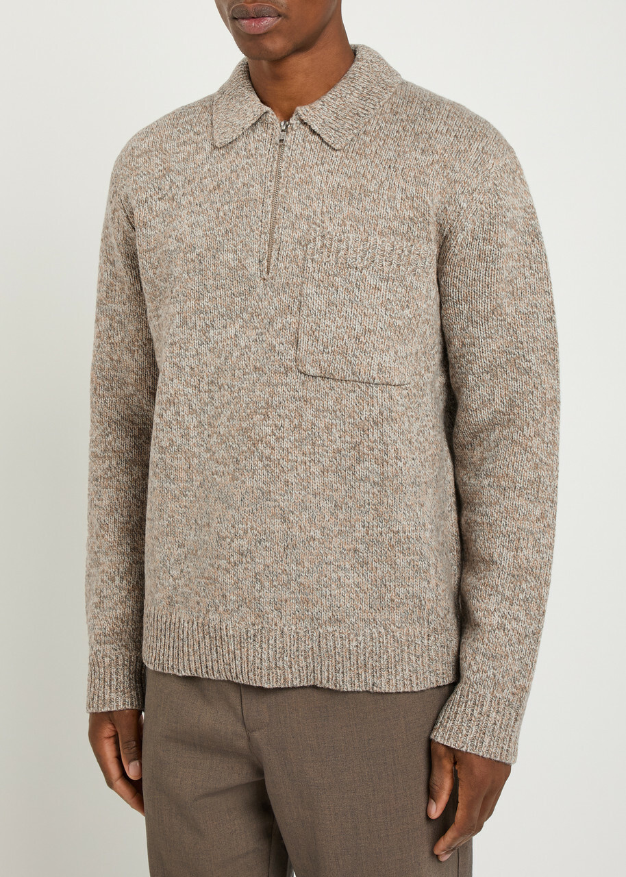 Wax London Alpha Half-zip Wool Polo Jumper Beige