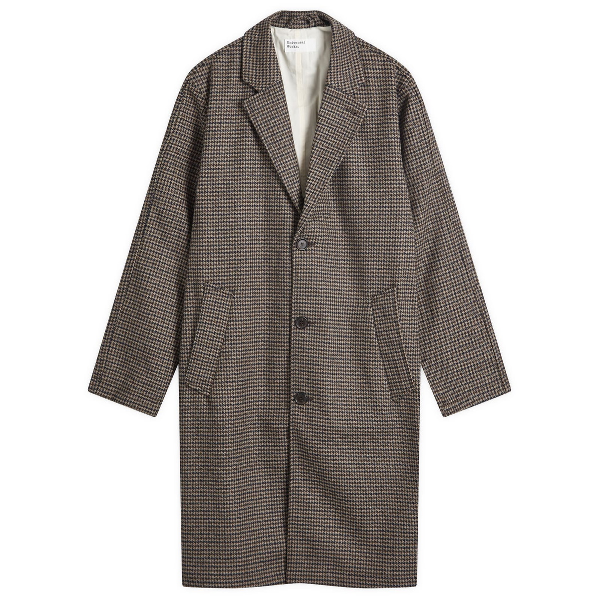 Universal Works Men's Tweed Top Coat in Stone/Navy Universal Works