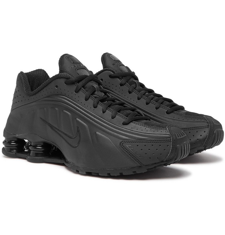 Photo: Nike - Shox R4 Mesh-Trimmed Faux Leather Sneakers - Black