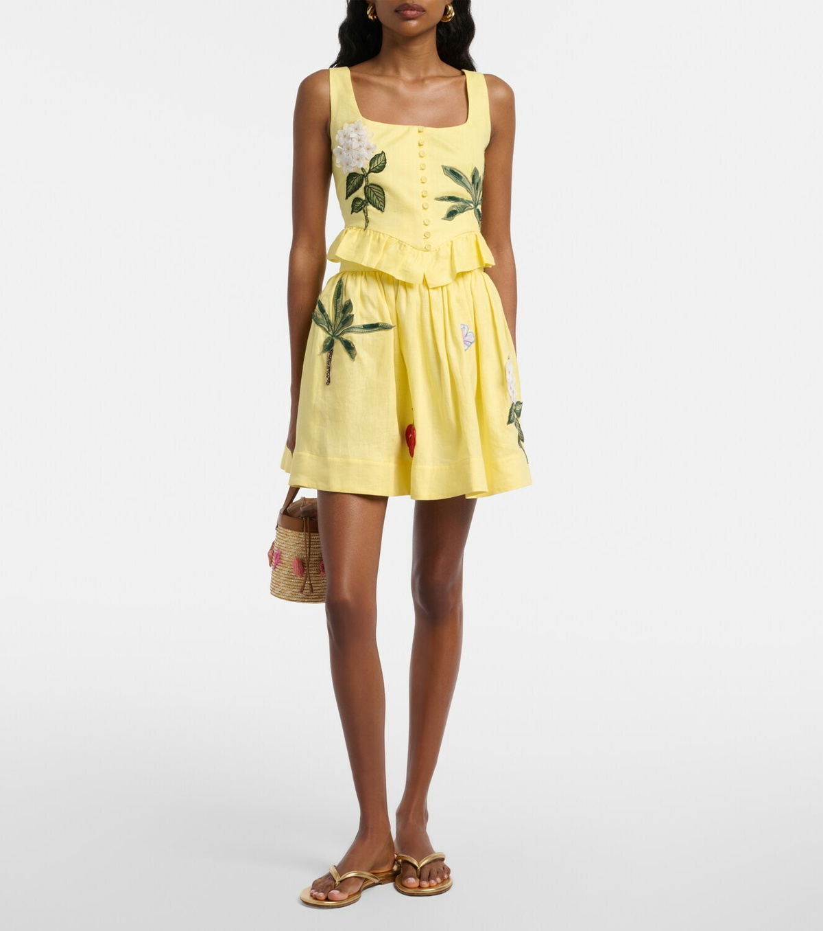 Agua by Agua Bendita Nori floral-appliqué linen miniskirt