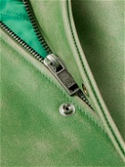 Guess USA - Appliquéd Distressed Leather Varsity Jacket - Green