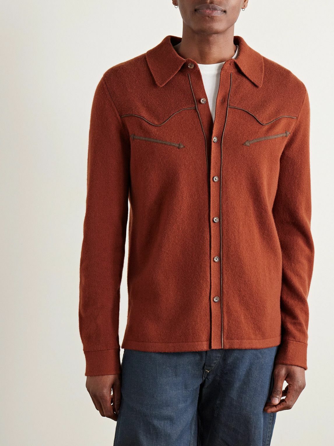 Guest In Residence - Western Felt-Trimmed Cashmere Shirt - Orange
