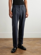 Balmain - Tapered Cropped Pleated Pinstriped Wool-Blend Trousers - Black
