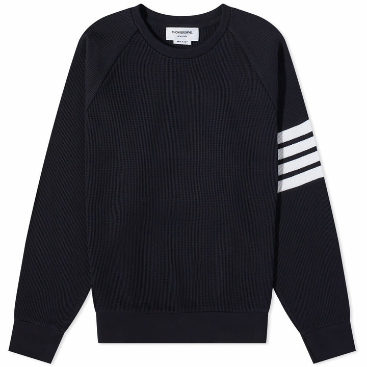 Photo: Thom Browne Men's 4 Bar Raglan Sleeve Waffle Crew Sweat in Navy