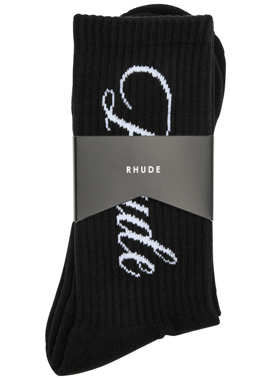 Rhude Logo-intarsia Cotton-blend Socks - Black And White - One Size