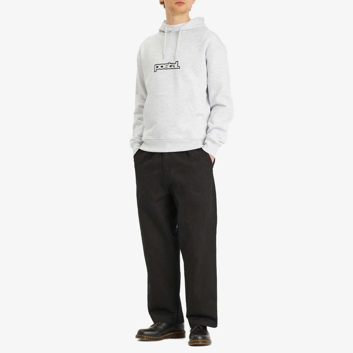 POSTAL Men's Bold Outline Logo Hoodie in Marl Grey