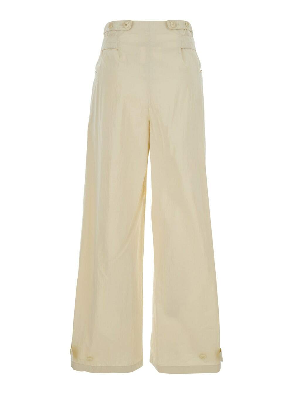 Low Classic Beige Pants With Double Belt And Pleated Details In Cotton Blend Woman