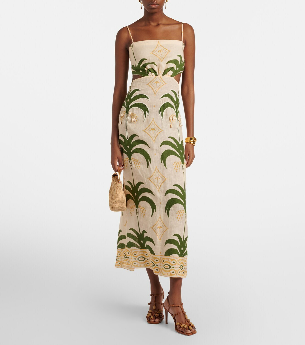 Johanna Ortiz Printed cotton and linen midi dress