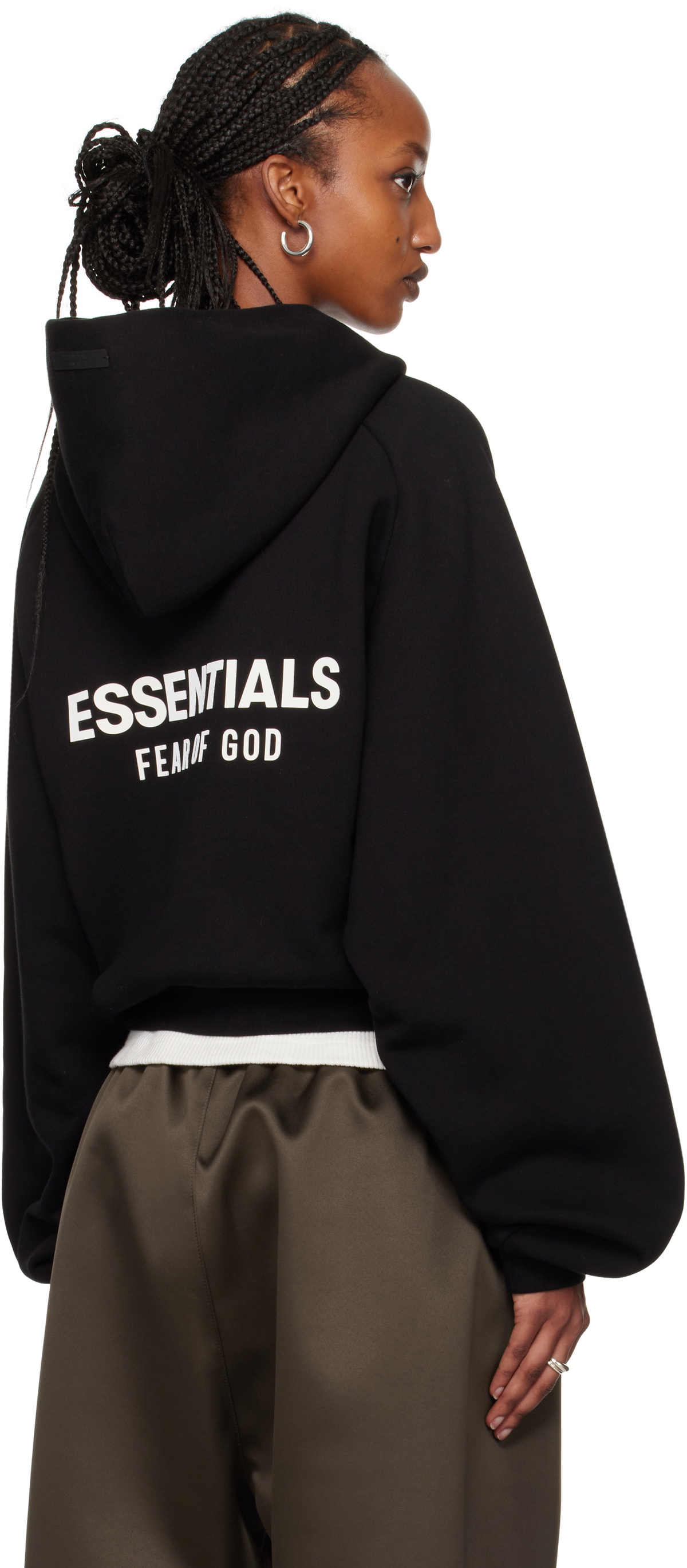 Fear of God ESSENTIALS Black Fleece Cropped Hoodie Fear Of God