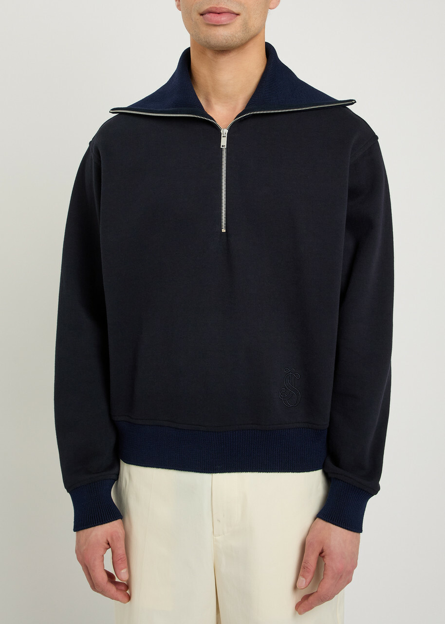 Jil Sander Half-zip Cotton Polo Sweatshirt Navy