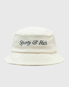 Sporty & Rich Italic Logo Embroidered Velour Bucket Hat Beige - Mens - Hats