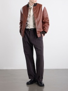 Golden Bear - Perforated Fabric Trimmed Leather Jacket - Brown