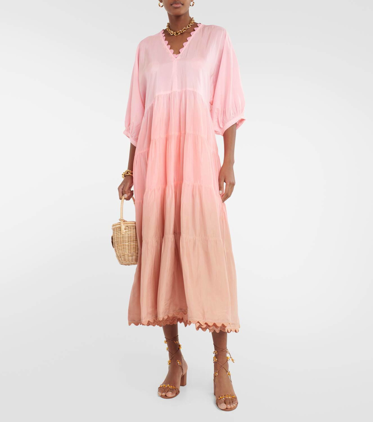 strapless open back dress Juliet Dunn | Floral V Neck Dress Fuchsia – main image 1