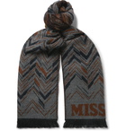 Missoni - Logo-Intarsia Fringed Wool Scarf - Black