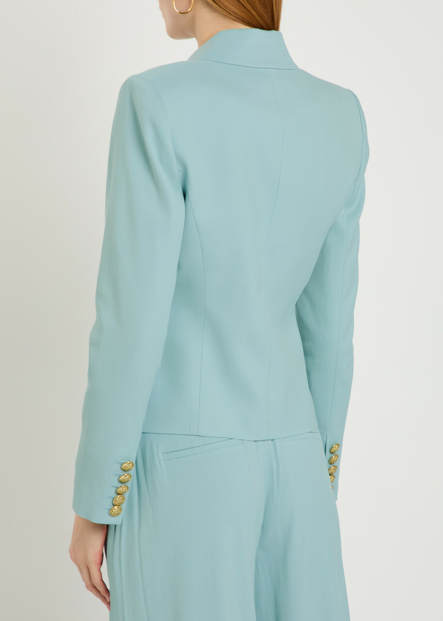 Alice + Olivia Sable Double-breasted Cropped Blazer Blue