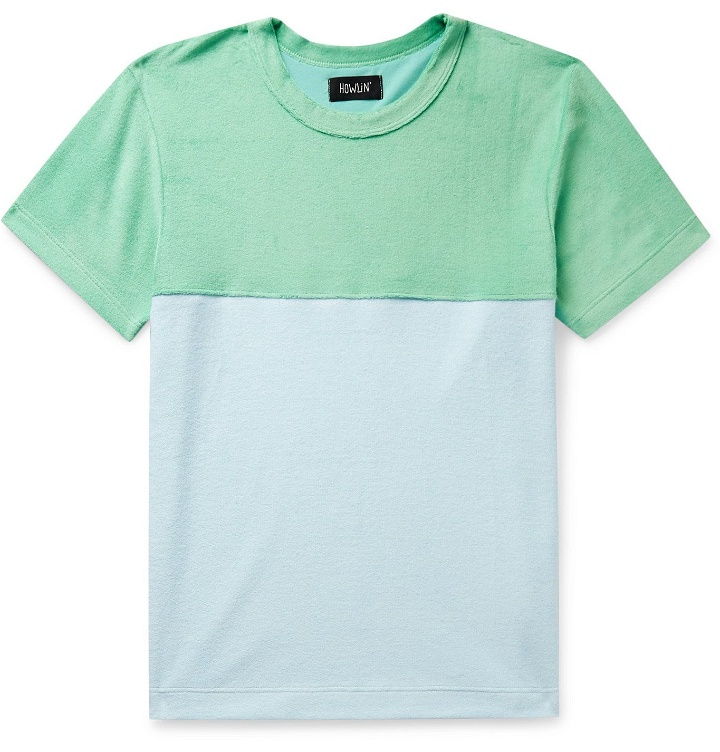 Photo: Howlin' - Duo Colour-Block Cotton-Blend Terry T-Shirt - Blue