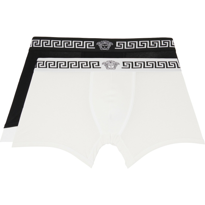 Photo: Versace Two-Pack White & Black Jersey Boxer Briefs