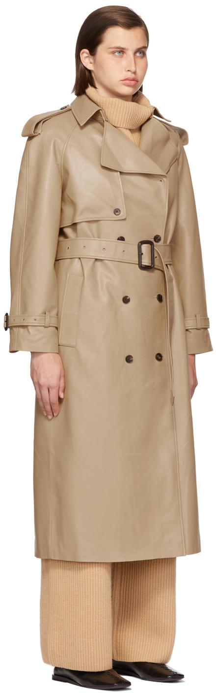 Blossom Beige Faux-Leather Trench Coat