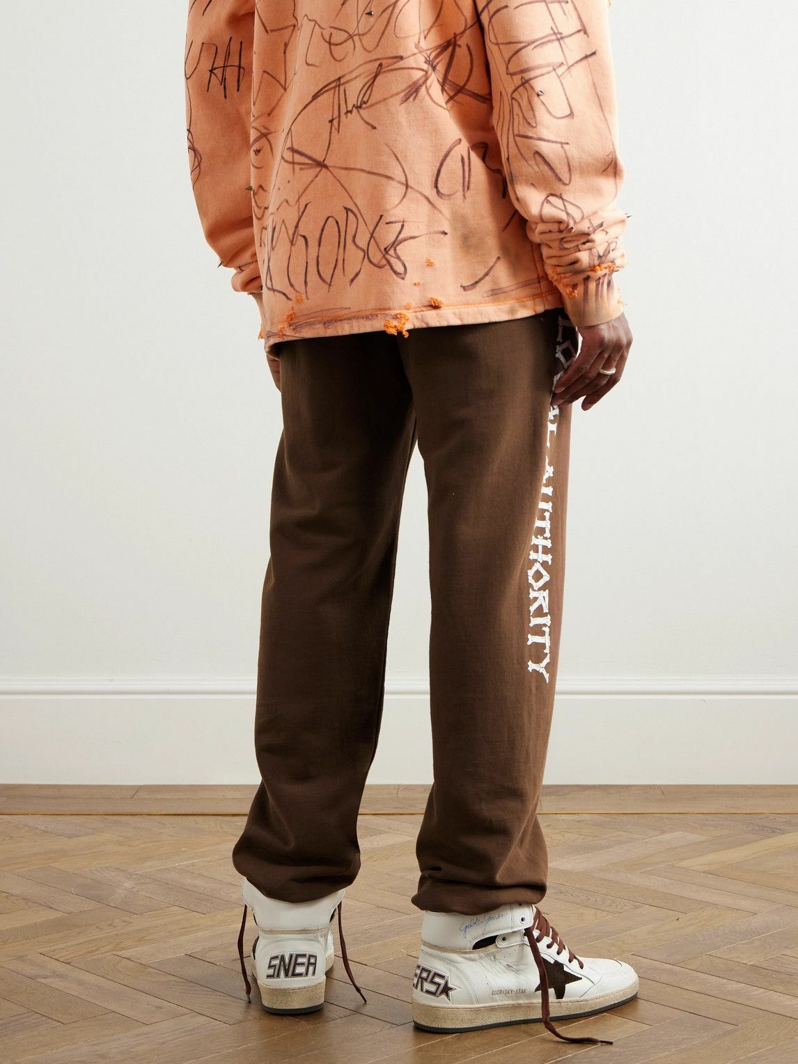 Local Authority LA - LA Bones Straight-Leg Cotton-Jersey Sweatpants - Brown