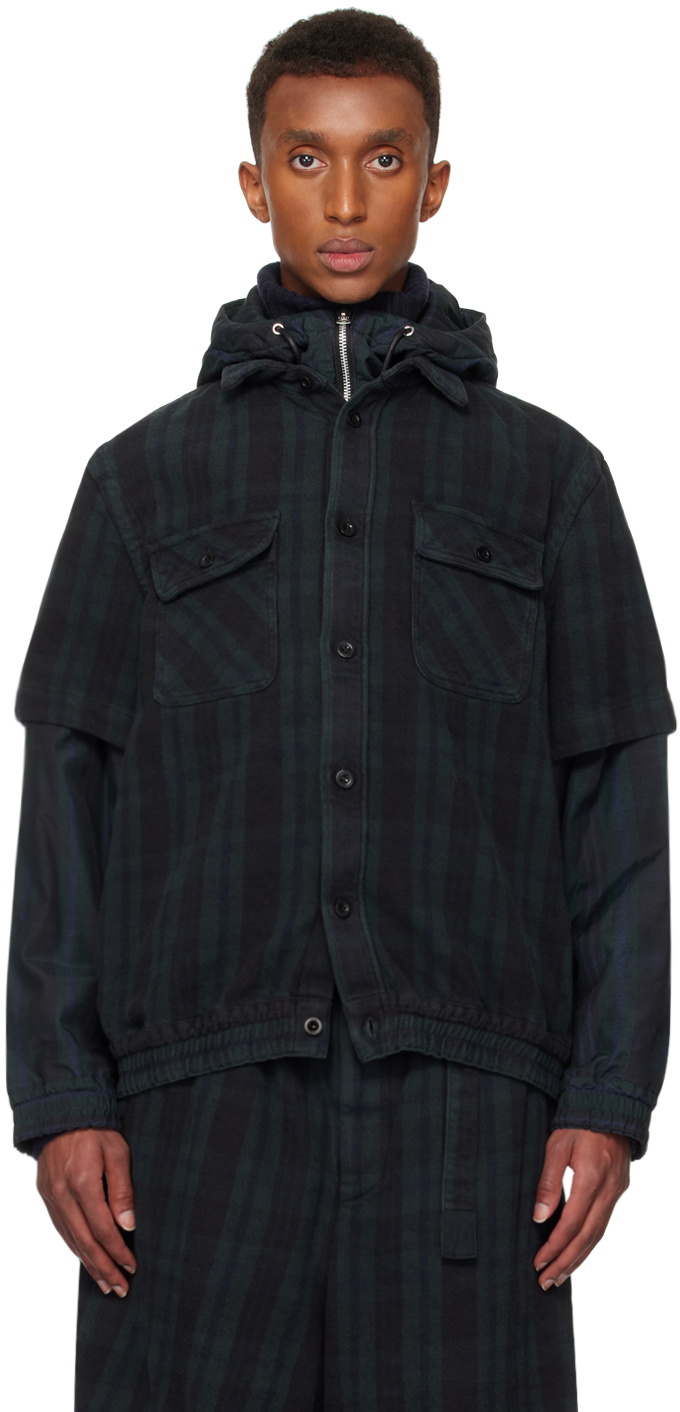 sacai Black & Green Plaid Hoodie Sacai