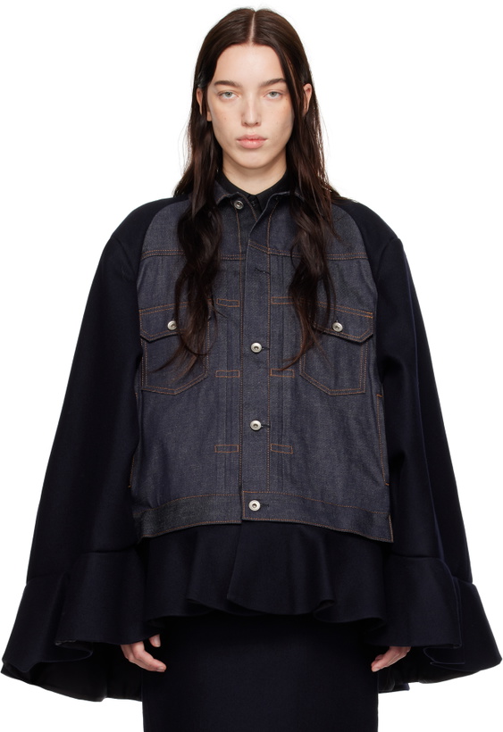 Photo: sacai Navy Wool Melton & Denim Cape Jacket