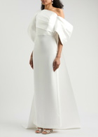 Solace London Raye Draped Satin and Crepe Gown Cream