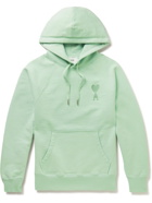 AMI PARIS - Logo-Embroidered Organic Cotton-Jersey Hoodie - Green
