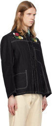 HARAGO Black Beadwork Double Stitch Jacket
