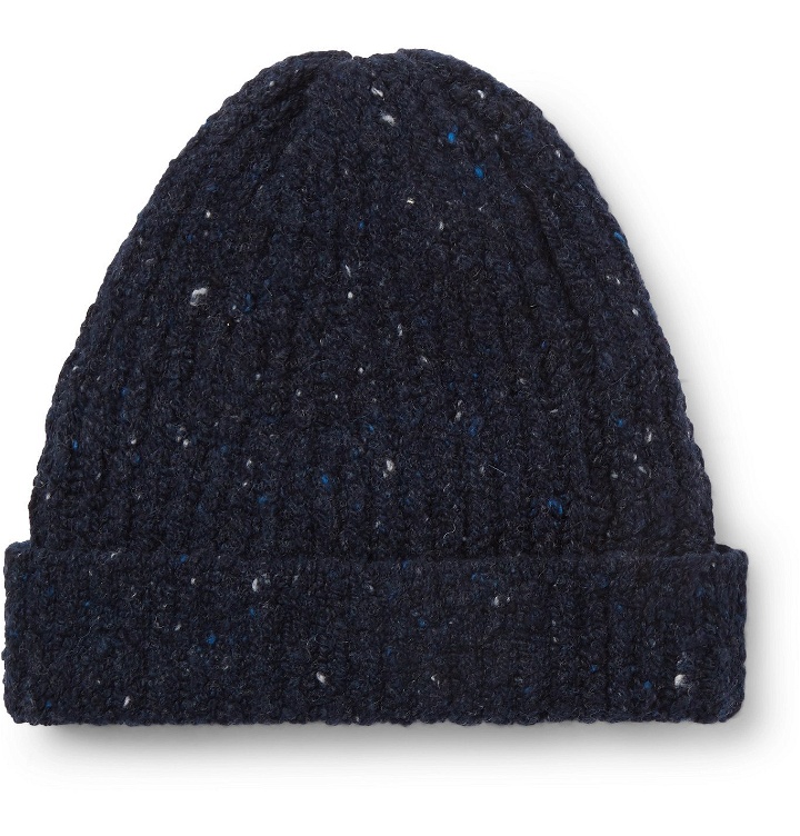 Photo: Inis Meáin - Ribbed Donegal Merino Wool and Cashmere-Blend Beanie - Blue