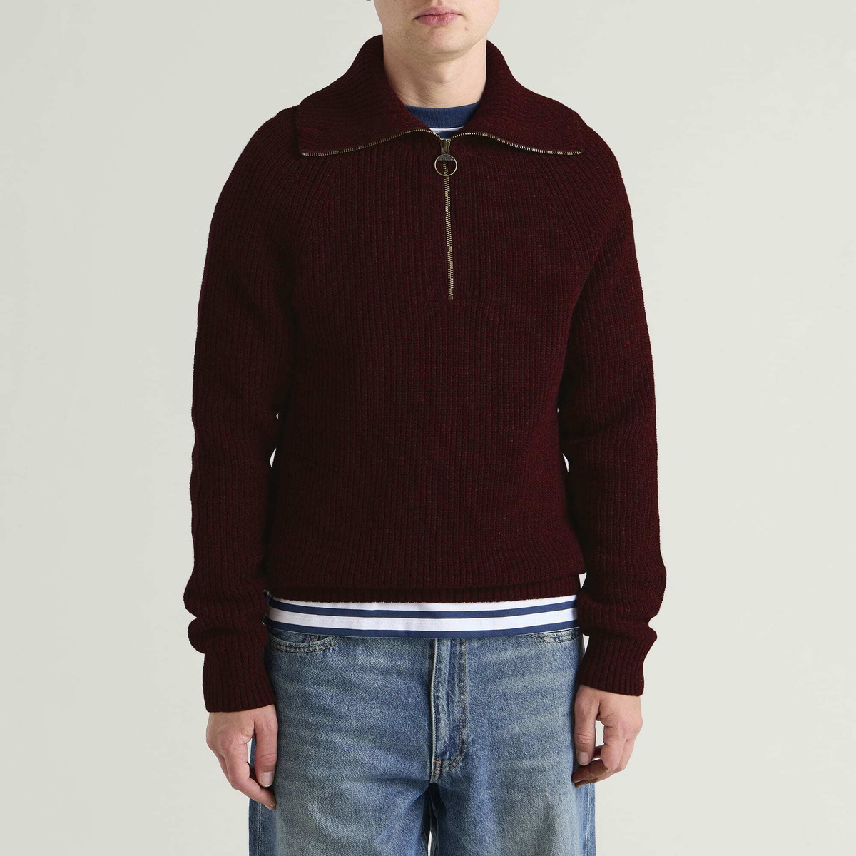 Barbour Men's Riggbay Knitted Half Zip Jumper in Chestnut