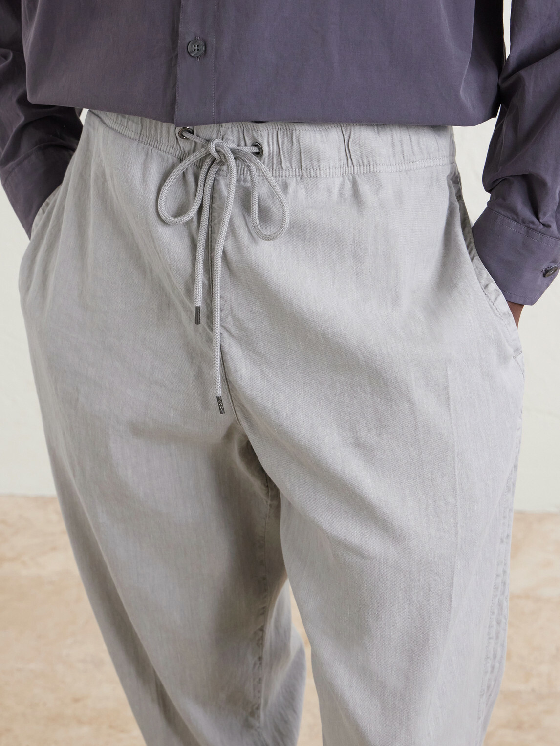 James Perse - Straight-Leg Linen-Blend Canvas Drawstring Trousers - Gray