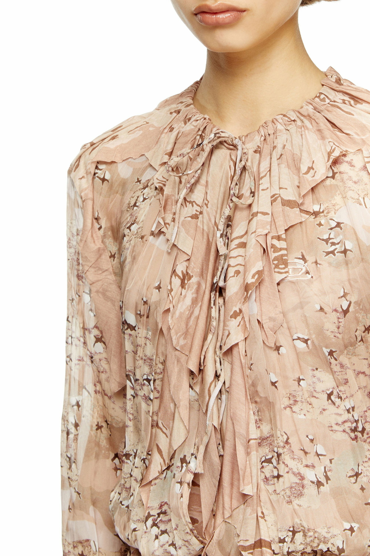 Diesel Ruffled maxi dress in camo chiffon - Dresses Womens in Pink