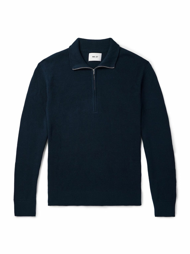 Photo: NN07 - Kevin 6600 Ribbed Organic Cotton Half-Zip Sweater - Blue