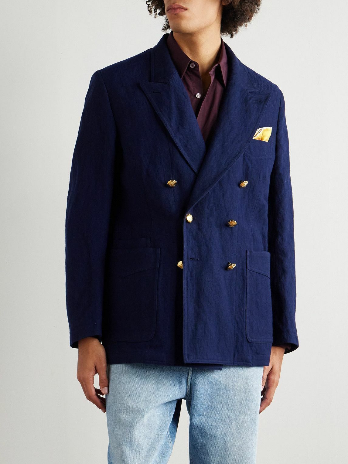 Drake's - MKIII Double-Breasted Twill Blazer - Blue