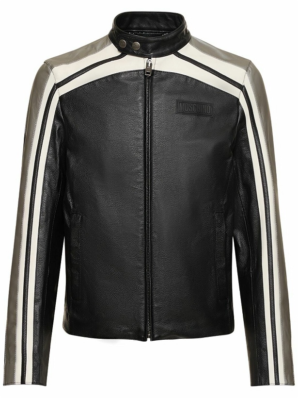 Photo: MOSCHINO - Logo Leather Biker Jacket