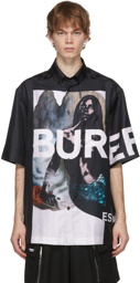 Burberry Black Silk Mermaid Print Short Sleeve Shirt