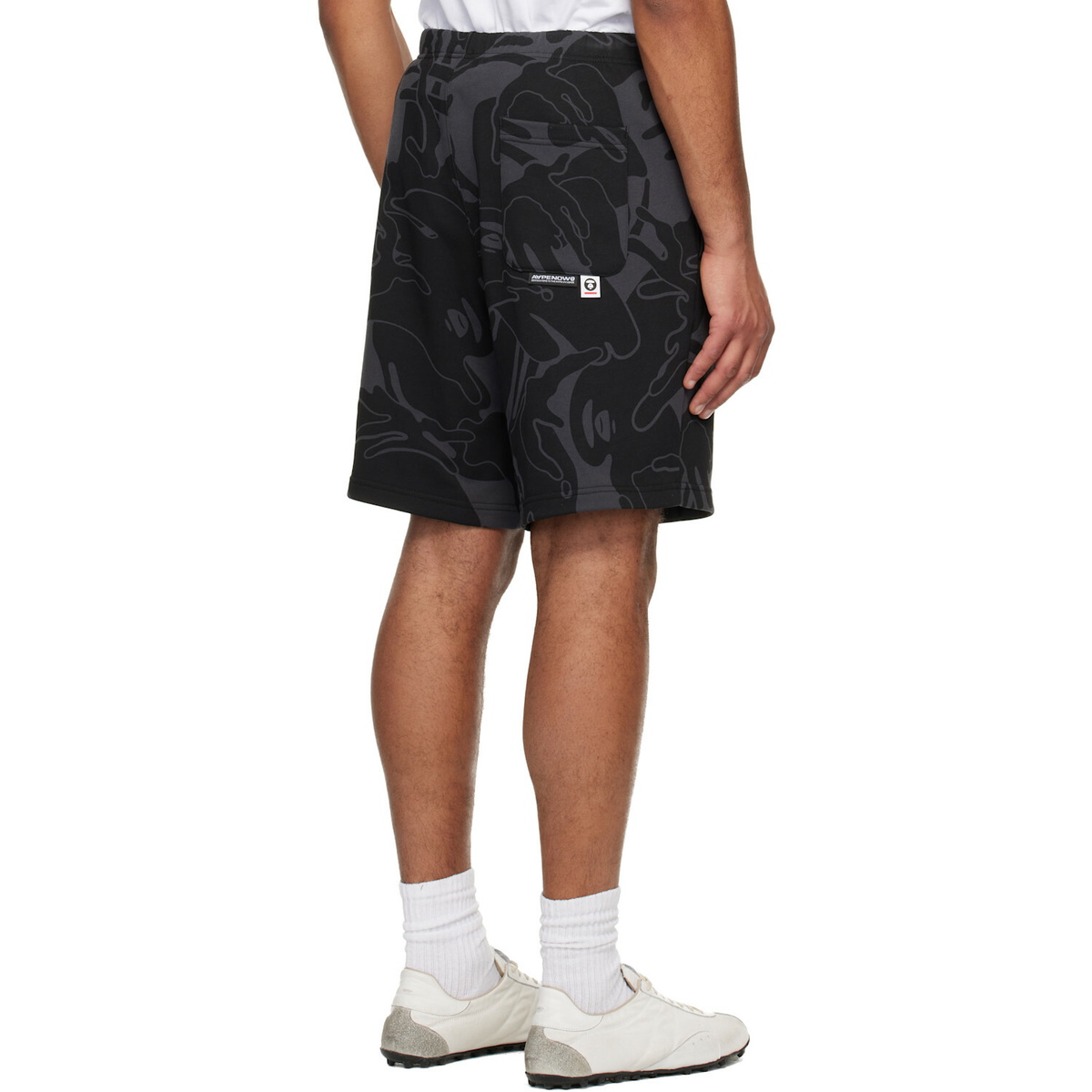 AAPE by A Bathing Ape Black 'AAPENOW' Moonface Logo Camo Sweat Shorts