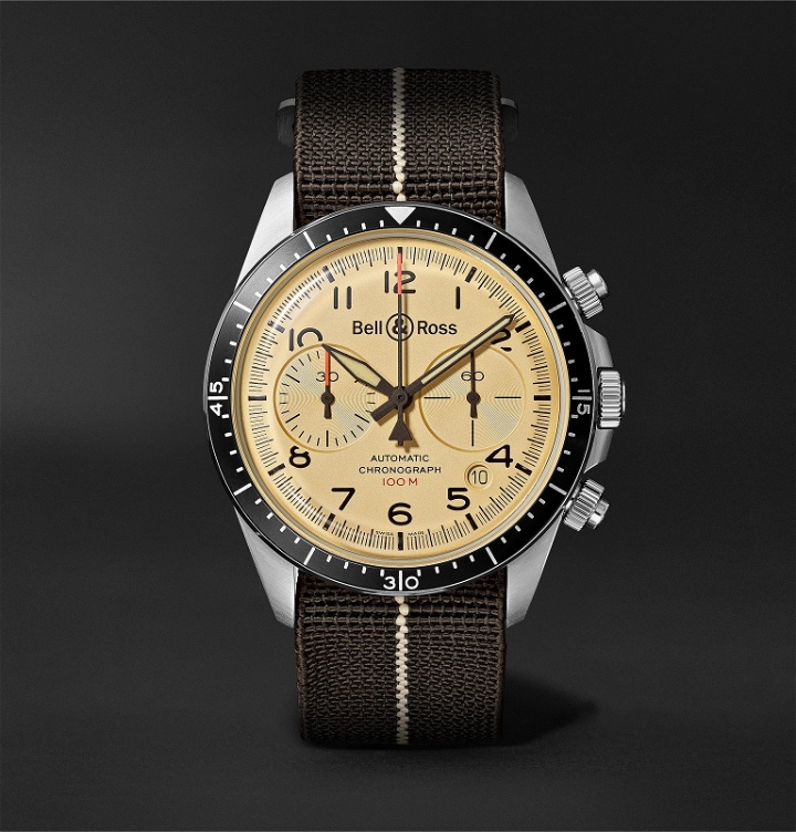 Photo: Bell & Ross - BR V2-94 Automatic Chronograph 41mm Stainless Steel and Canvas Watch, Ref. No. BRV294-BEI-ST/SF - Neutrals