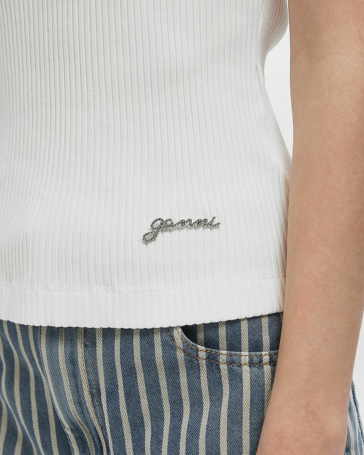 Ganni Heavy Rib Jersey Tank Top Beige Womens Tops & Tank