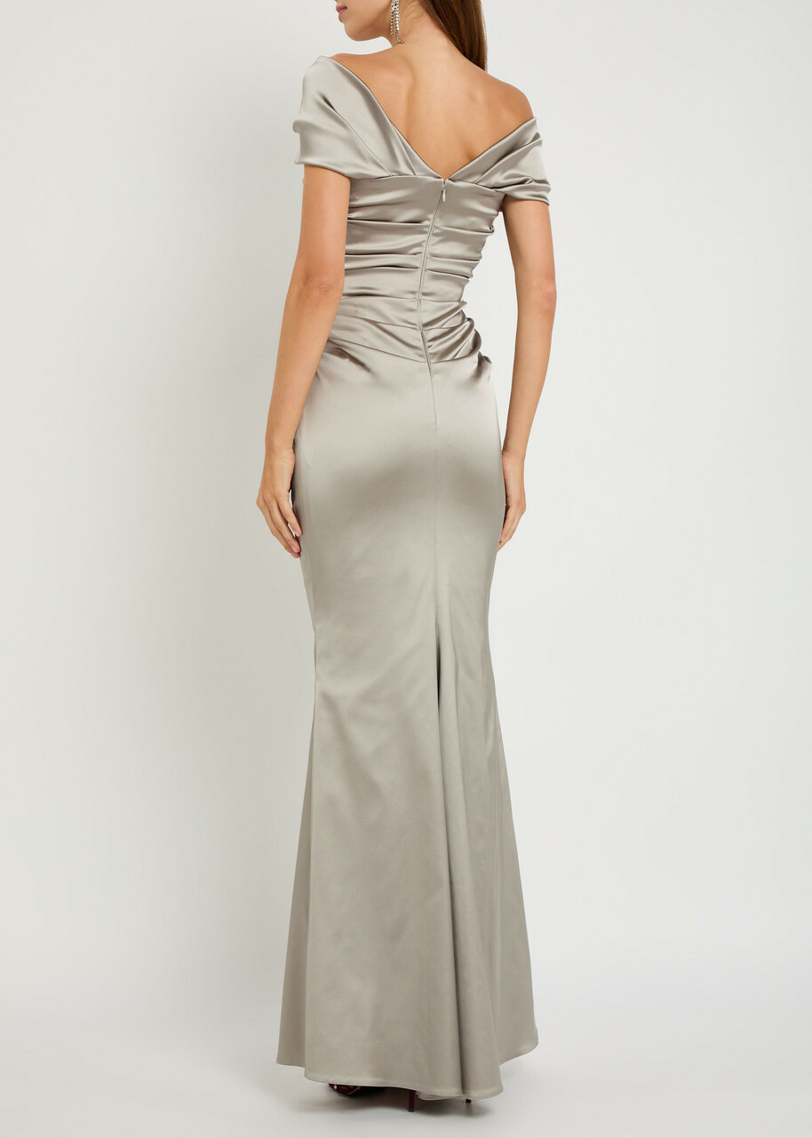 Talbot Runhof Ruched Satin Gown Oyster