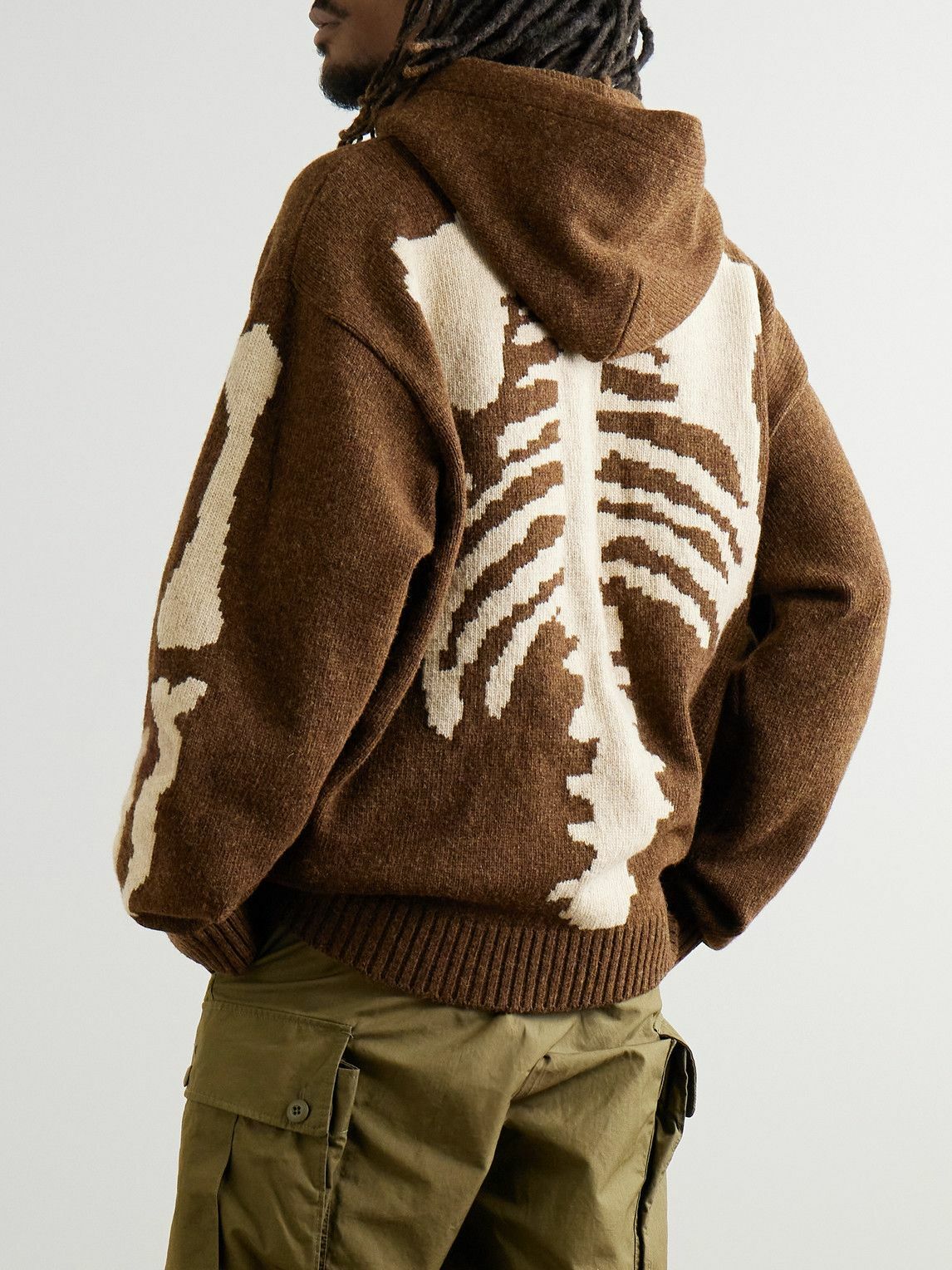 KAPITAL - 5G Intarsia Wool Hoodie - Brown KAPITAL